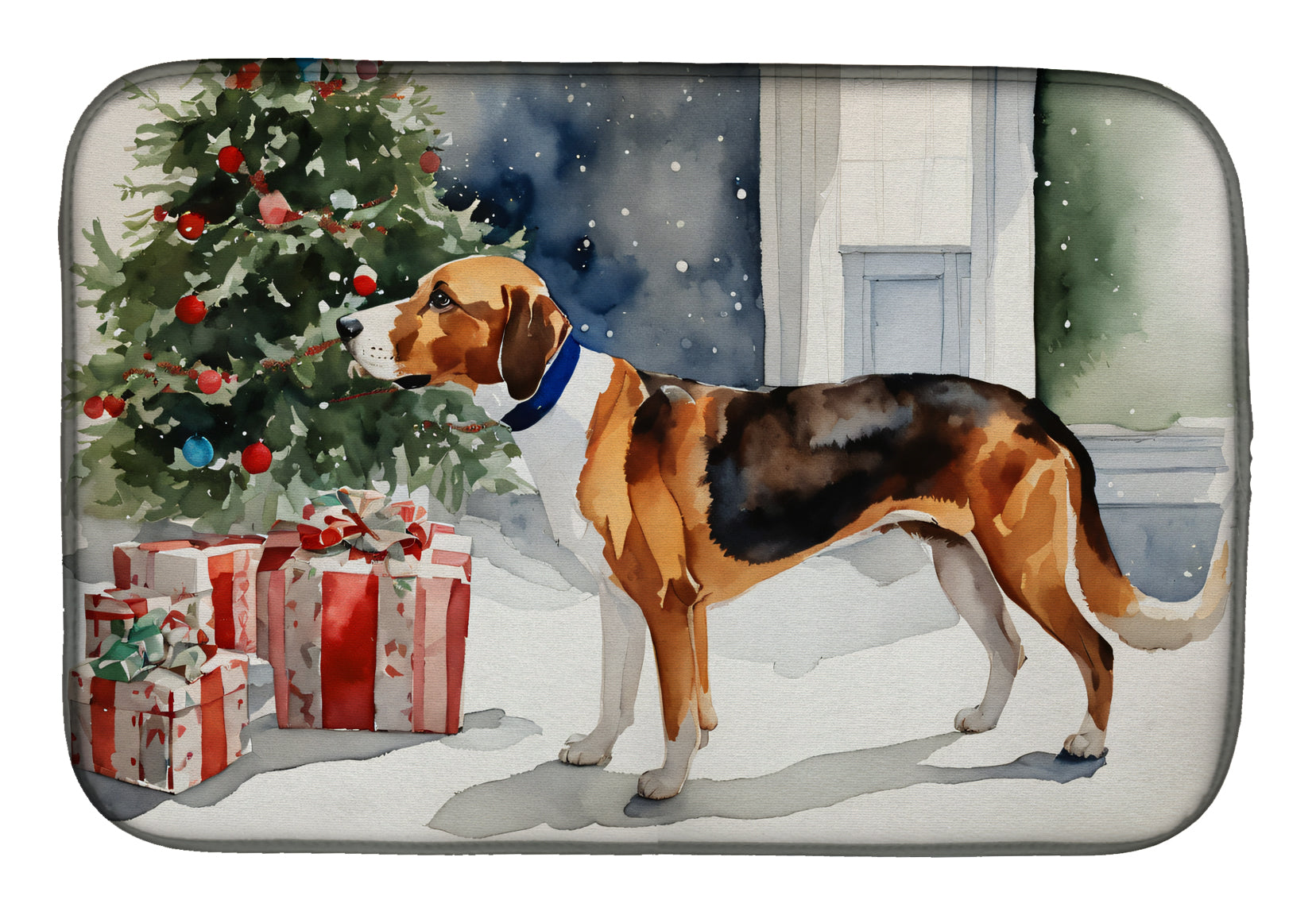Caroline's Treasures English Foxhound Cozy Christmas Dish Drying Mat