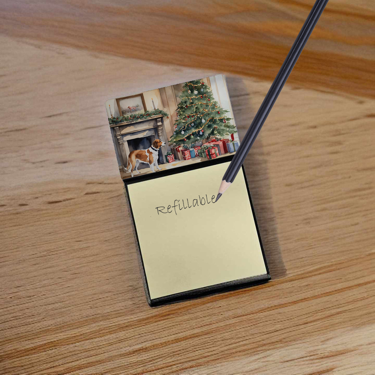 Caroline's Treasures English Foxhound Cozy Christmas Sticky Note Holder- Refiilable Desk Accessory Note Pad
