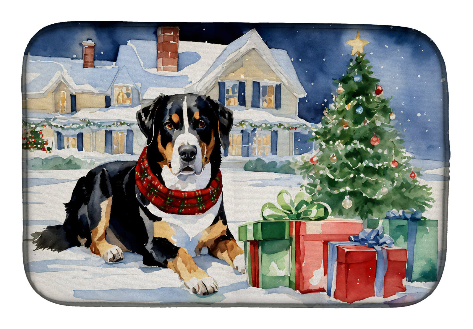 Caroline's Treasures Entlebucher Mountain Dog Cozy Christmas Dish Drying Mat