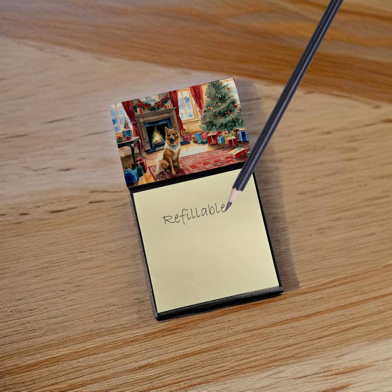 Caroline's Treasures Finnish Spitz Cozy Christmas Sticky Note Holder- Refiilable Desk Accessory Note Pad