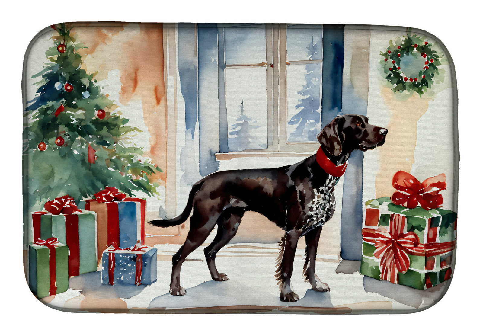 Caroline's Treasures German Shorthaired Pointer Cozy Christmas Dish Drying Mat