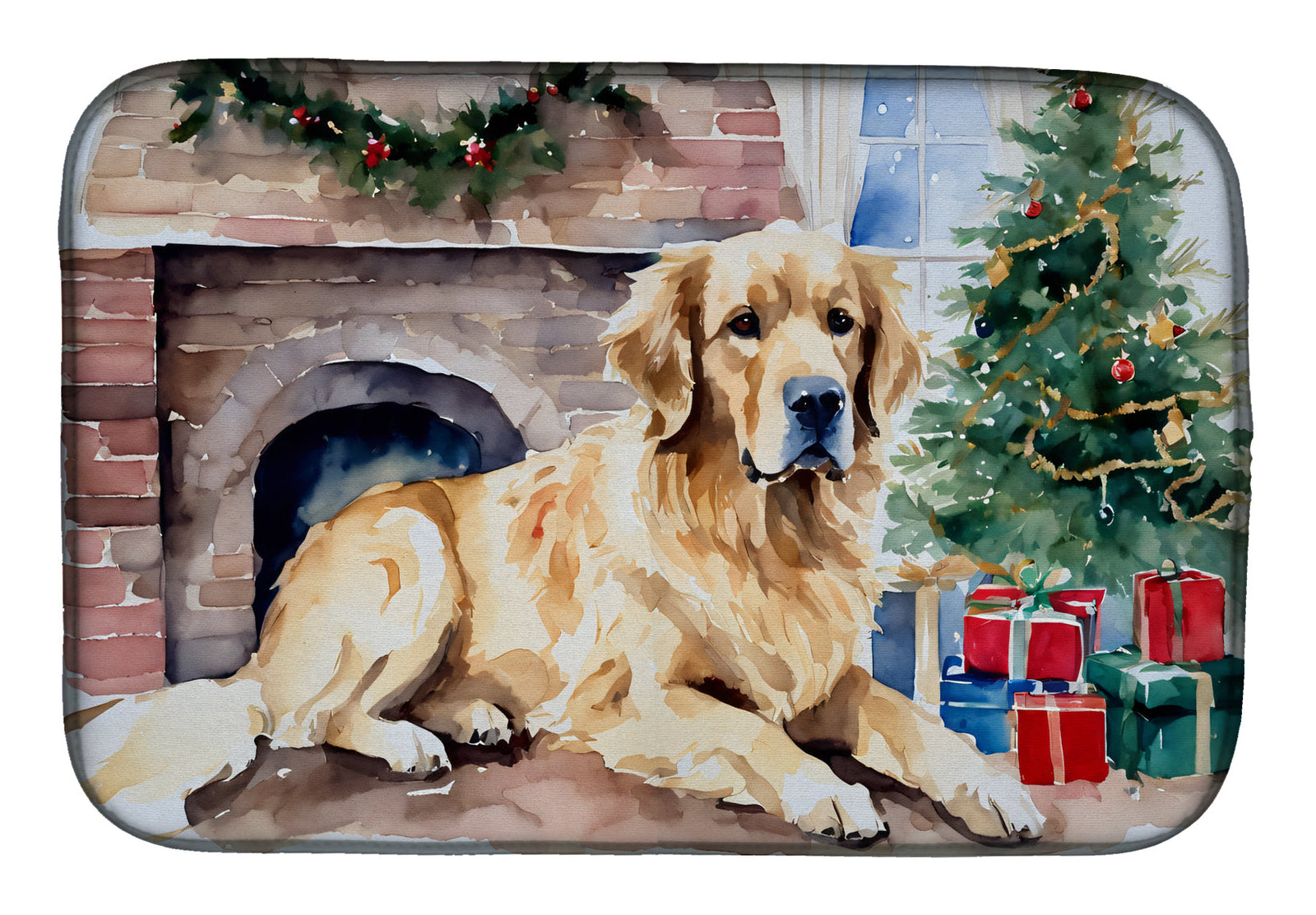 Caroline's Treasures Golden Retriever Cozy Christmas Dish Drying Mat