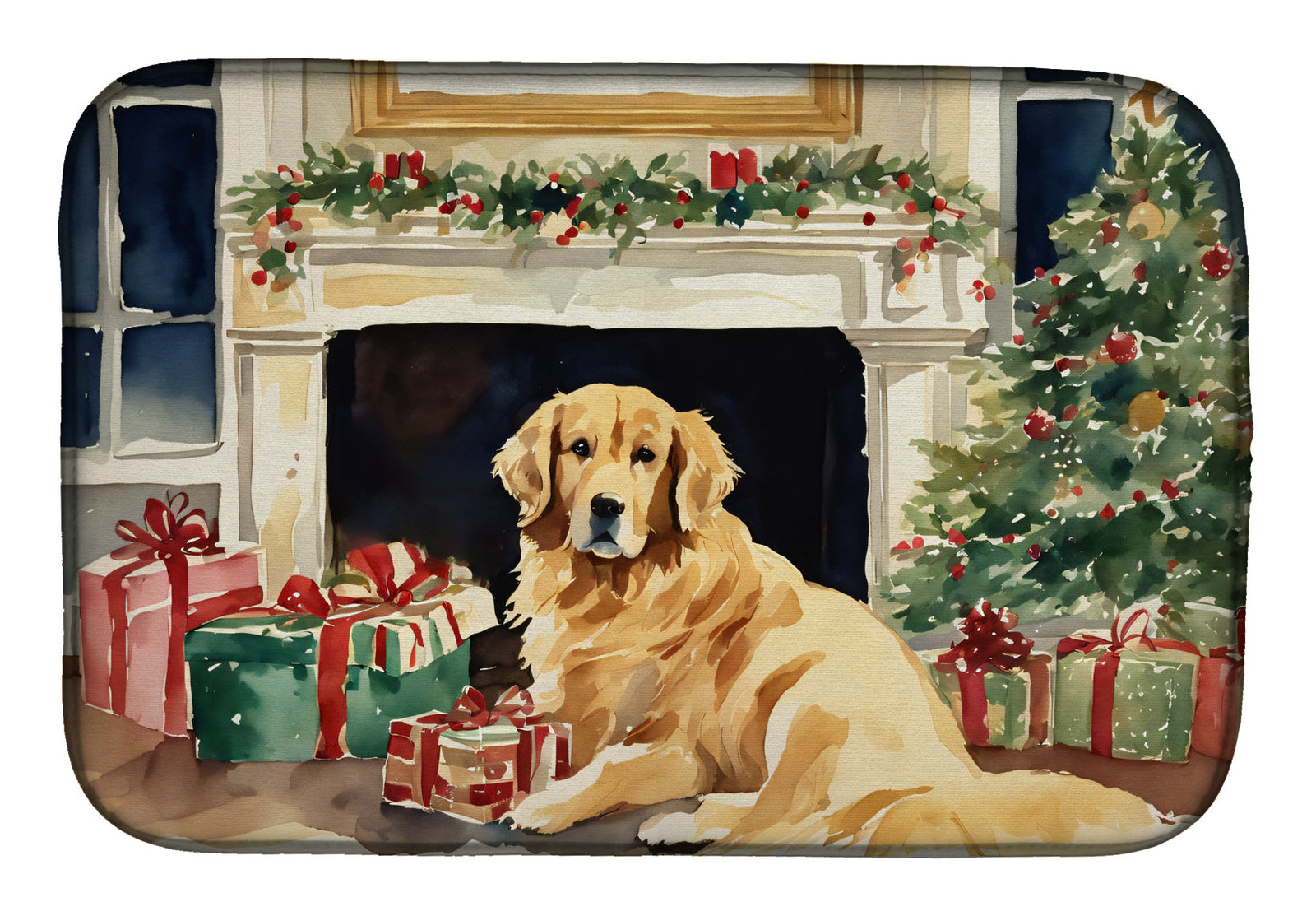 Caroline's Treasures Golden Retriever Cozy Christmas Dish Drying Mat