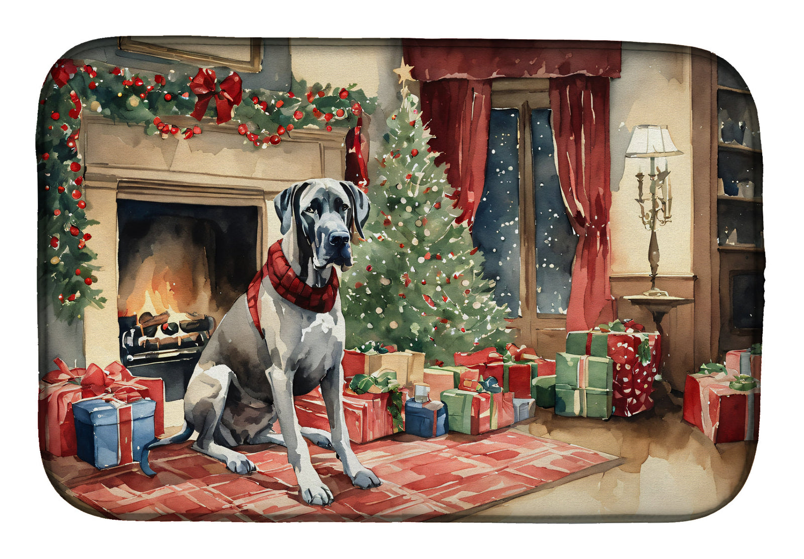 Caroline's Treasures Great Dane Cozy Christmas Dish Drying Mat