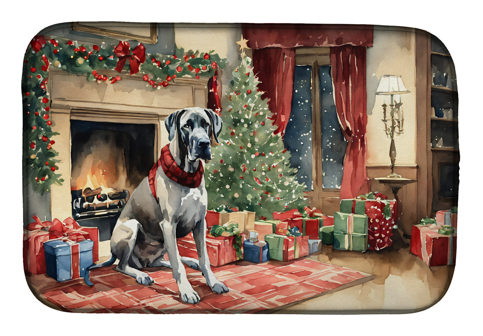 Caroline's Treasures Great Dane Cozy Christmas Dish Drying Mat