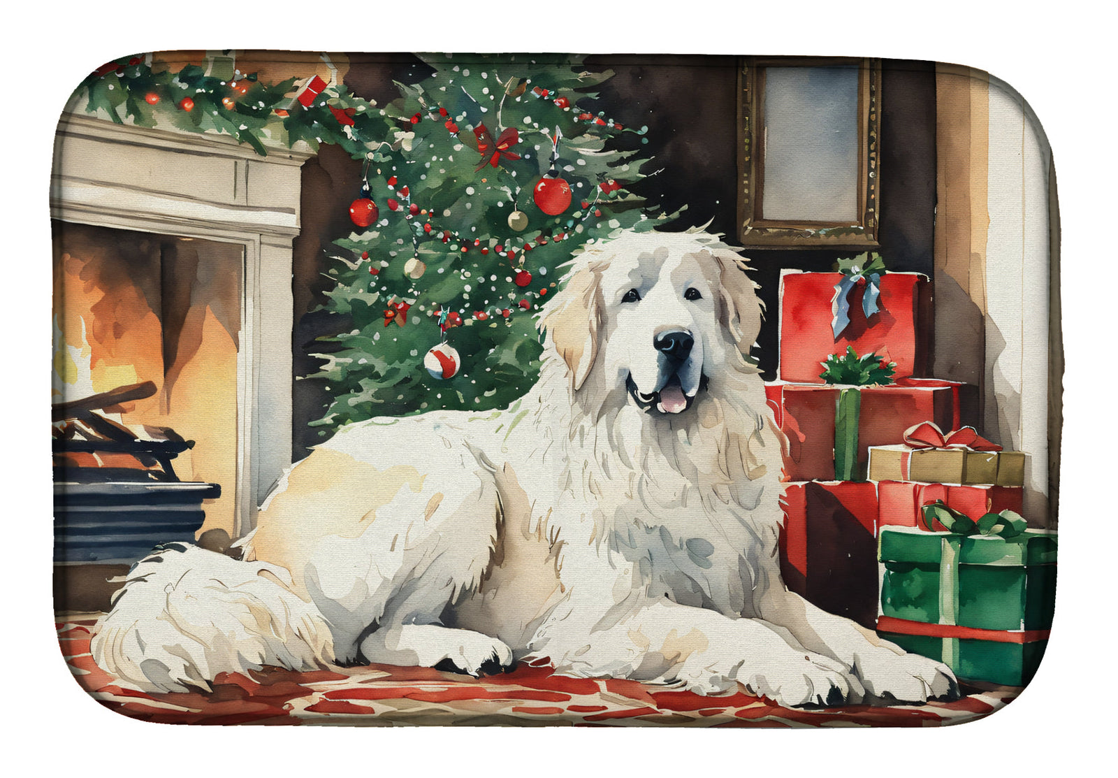 Caroline's Treasures Great Pyrenees Cozy Christmas Dish Drying Mat