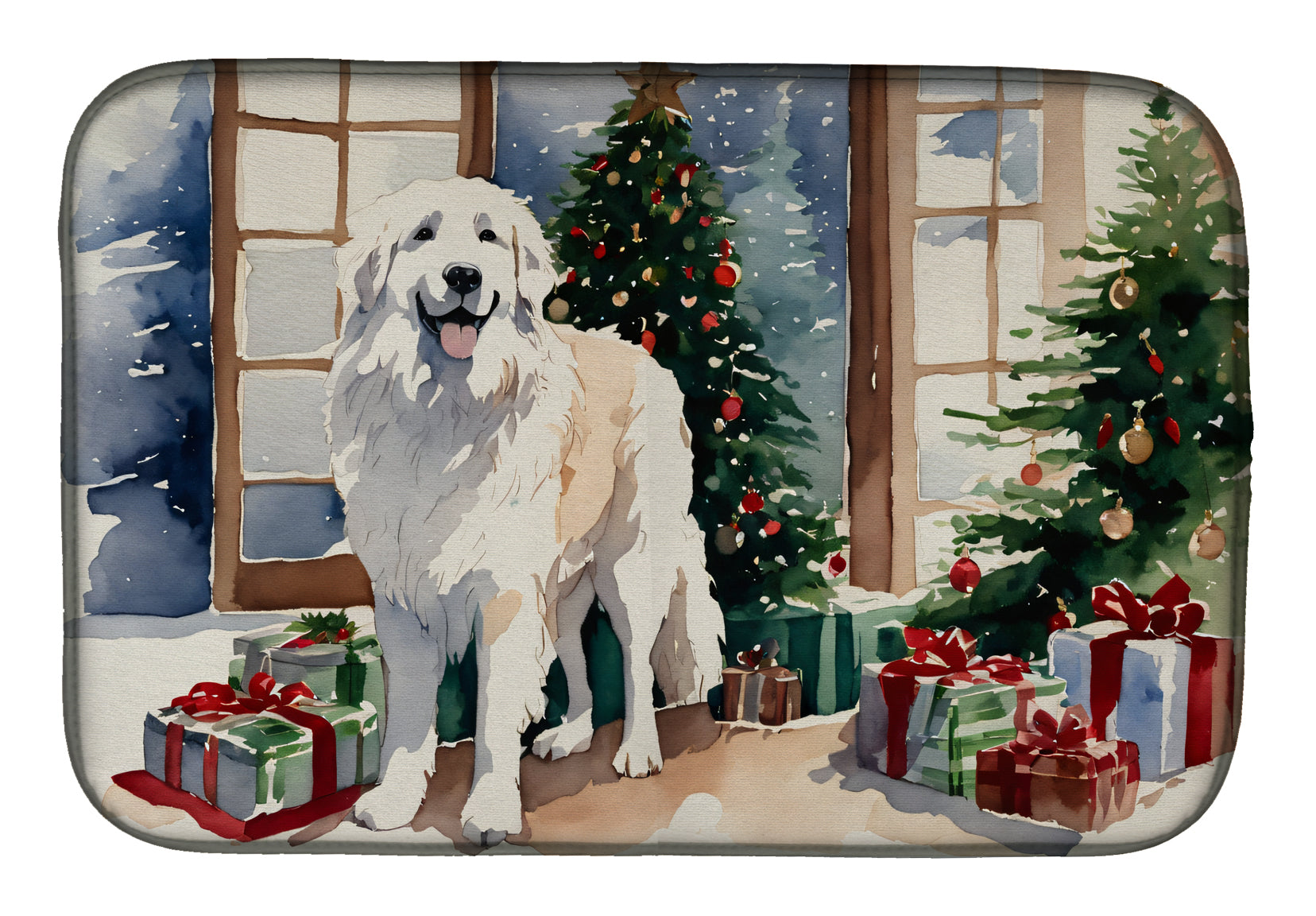 Caroline's Treasures Great Pyrenees Cozy Christmas Dish Drying Mat