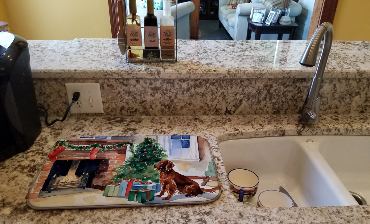 Caroline's Treasures Irish Setter Cozy Christmas Dish Drying Mat