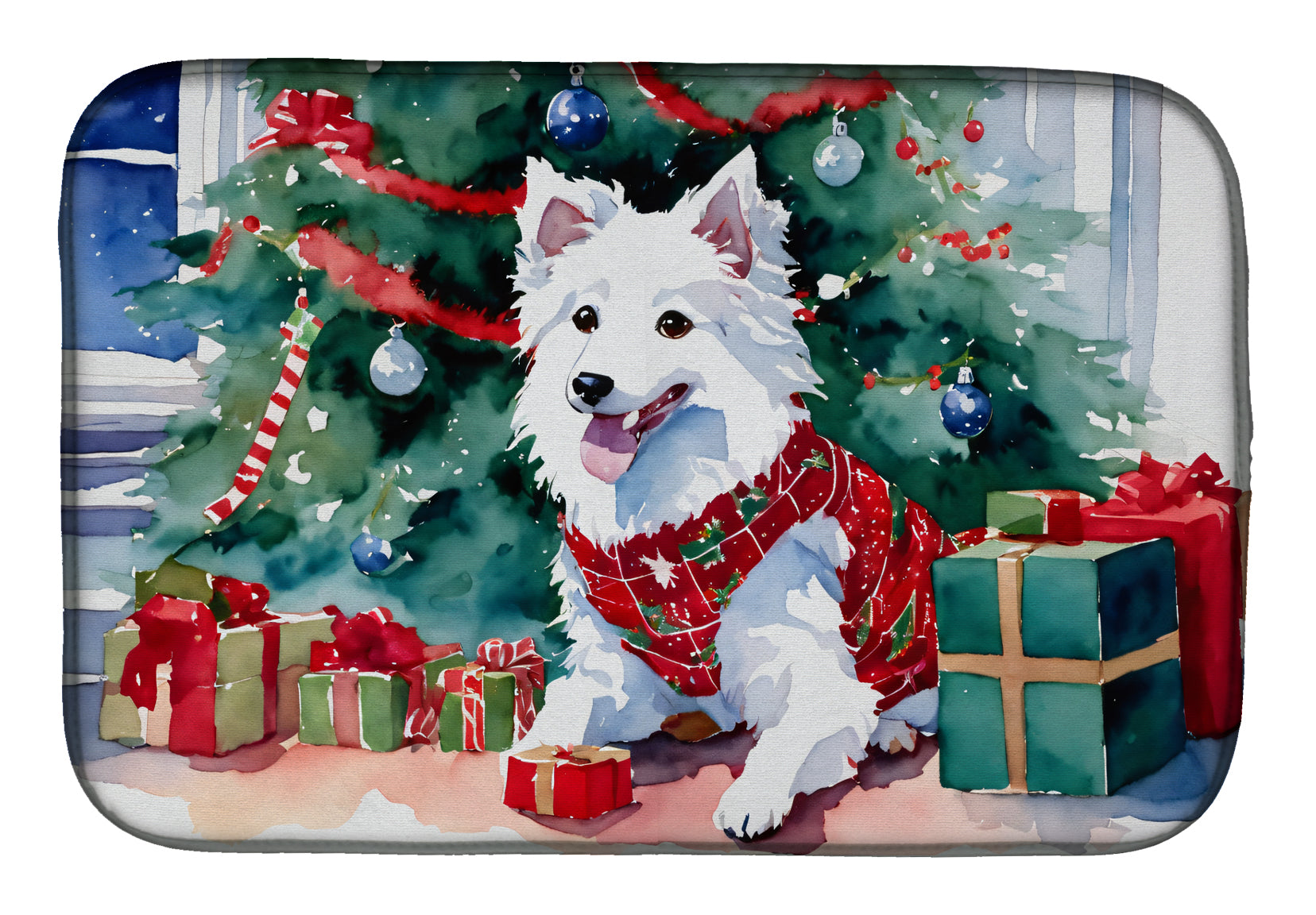 Caroline's Treasures Japanese Spitz Cozy Christmas Dish Drying Mat