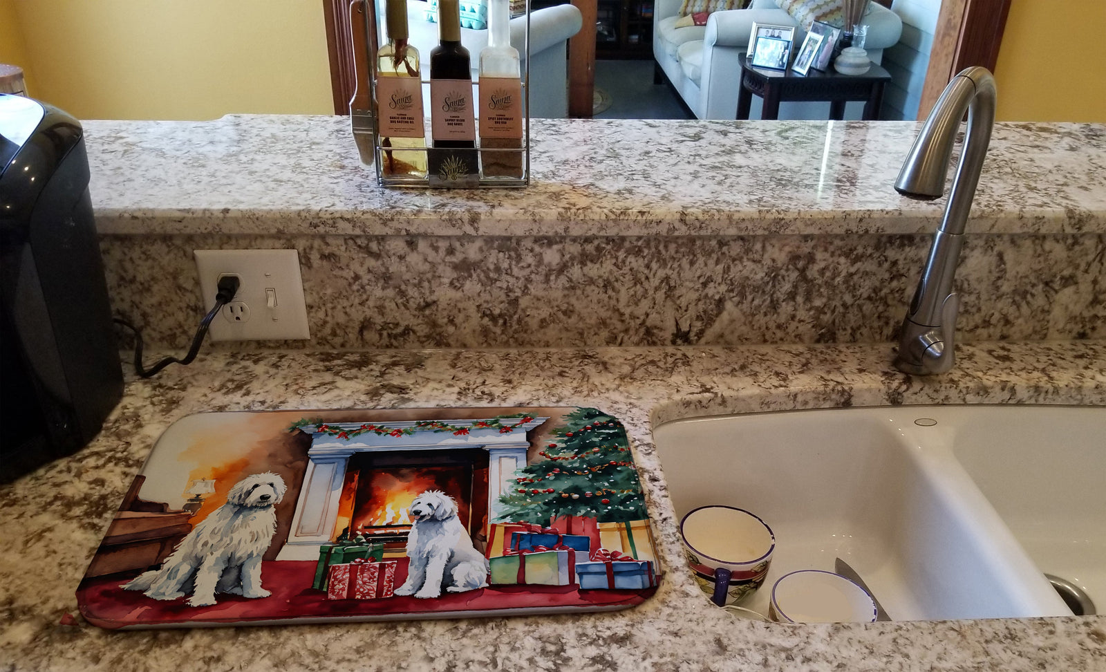 Caroline's Treasures Komondor Cozy Christmas Dish Drying Mat