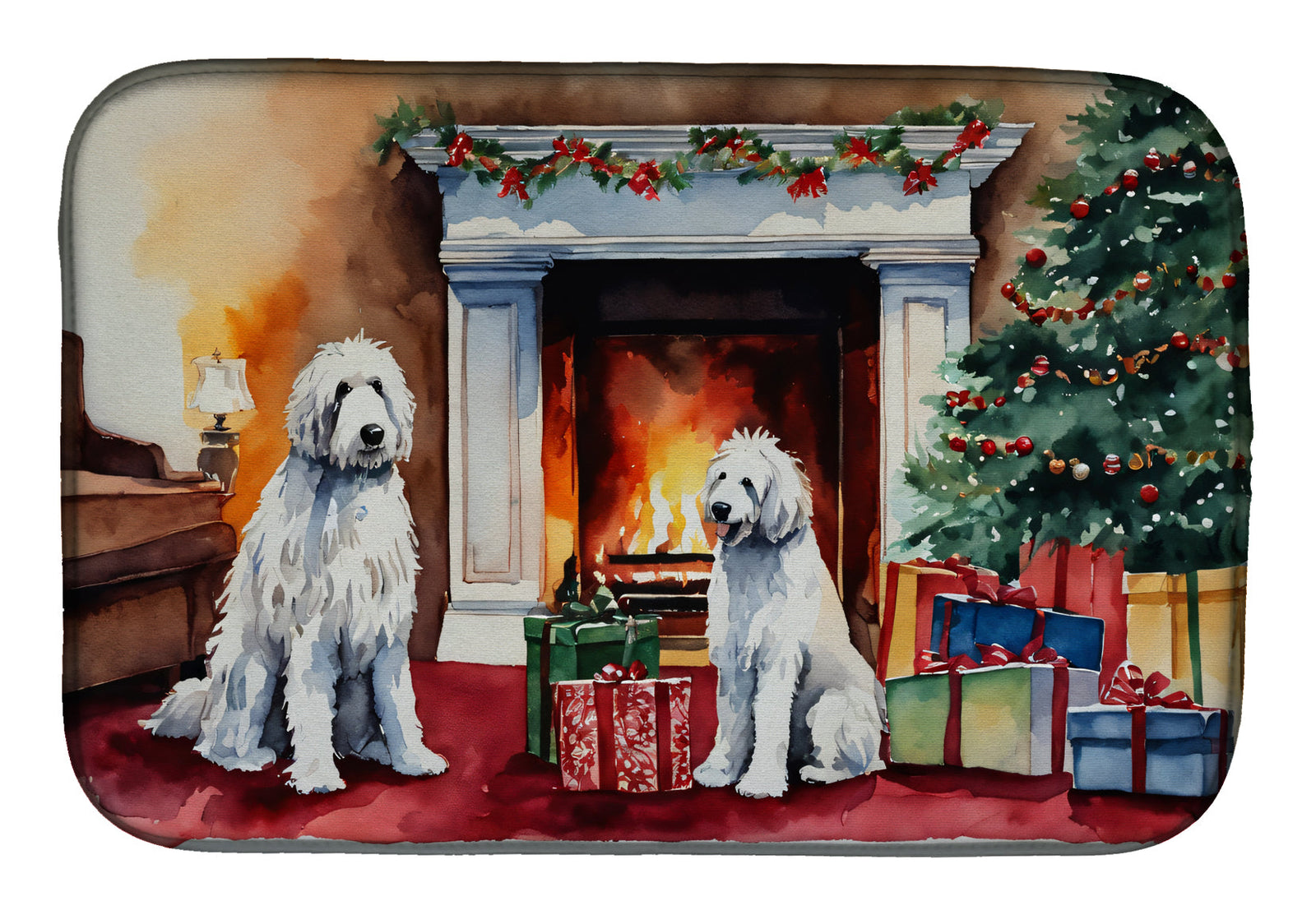 Caroline's Treasures Komondor Cozy Christmas Dish Drying Mat