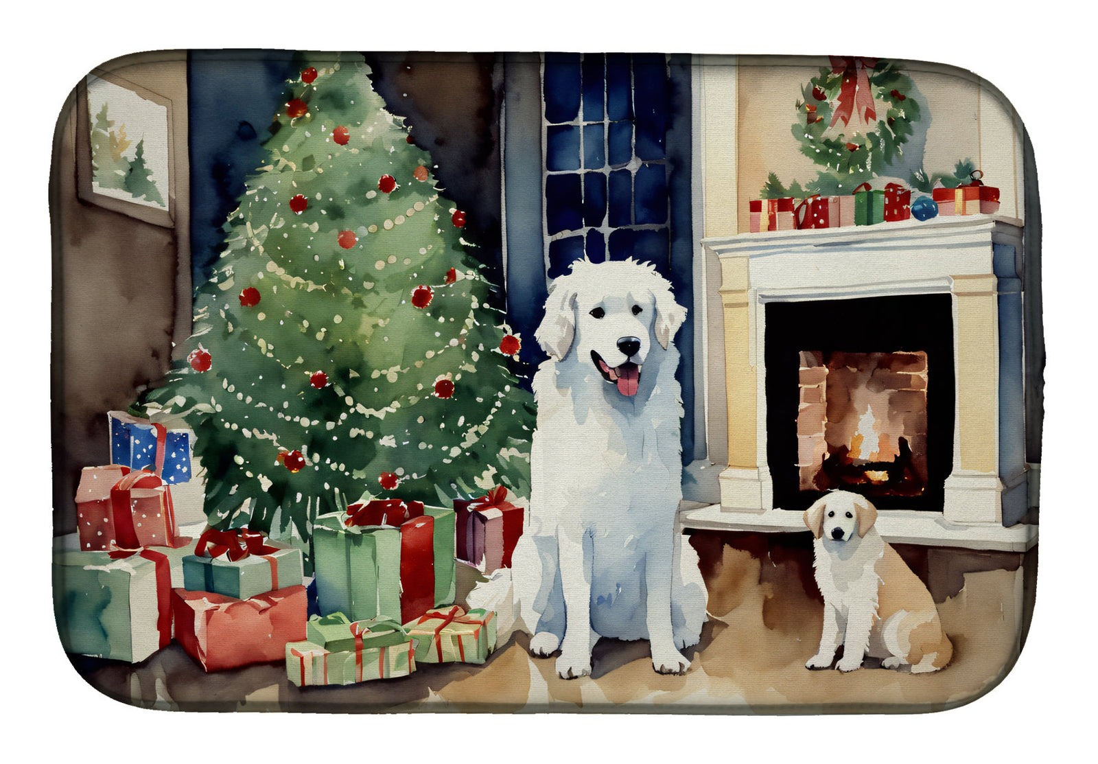 Caroline's Treasures Kuvasz Cozy Christmas Dish Drying Mat