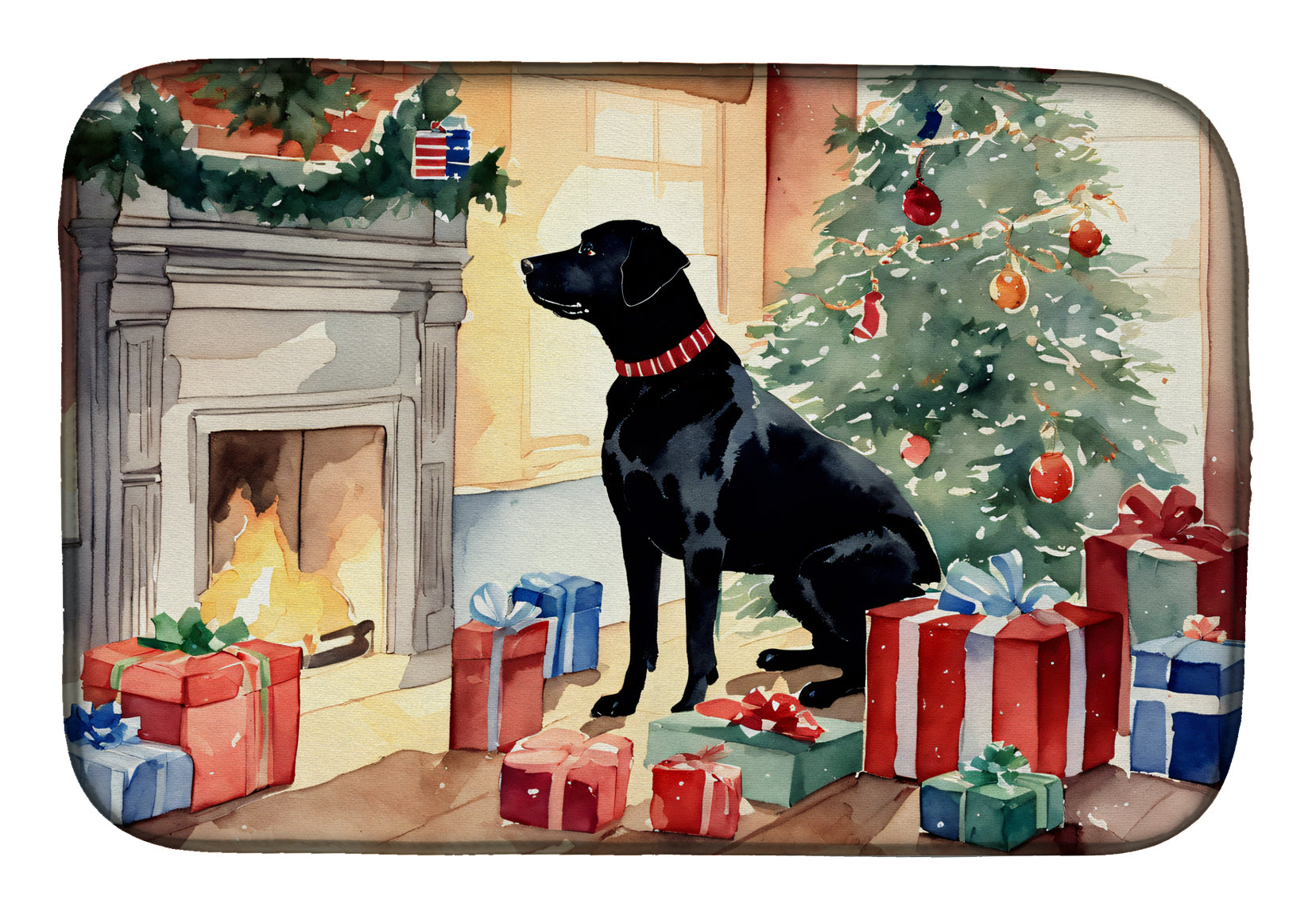 Caroline's Treasures Labrador Retriever Cozy Christmas Dish Drying Mat