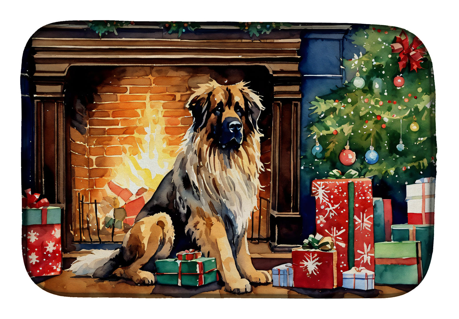 Caroline's Treasures Leonberger Cozy Christmas Dish Drying Mat