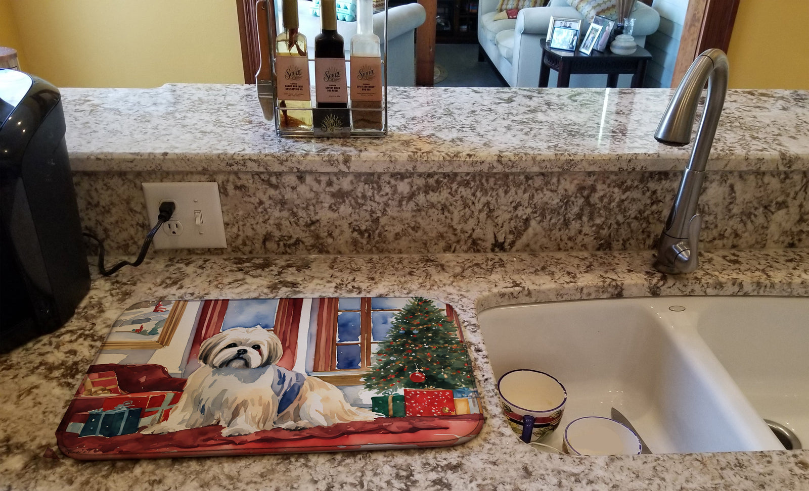 Caroline's Treasures Lhasa Apso Cozy Christmas Dish Drying Mat
