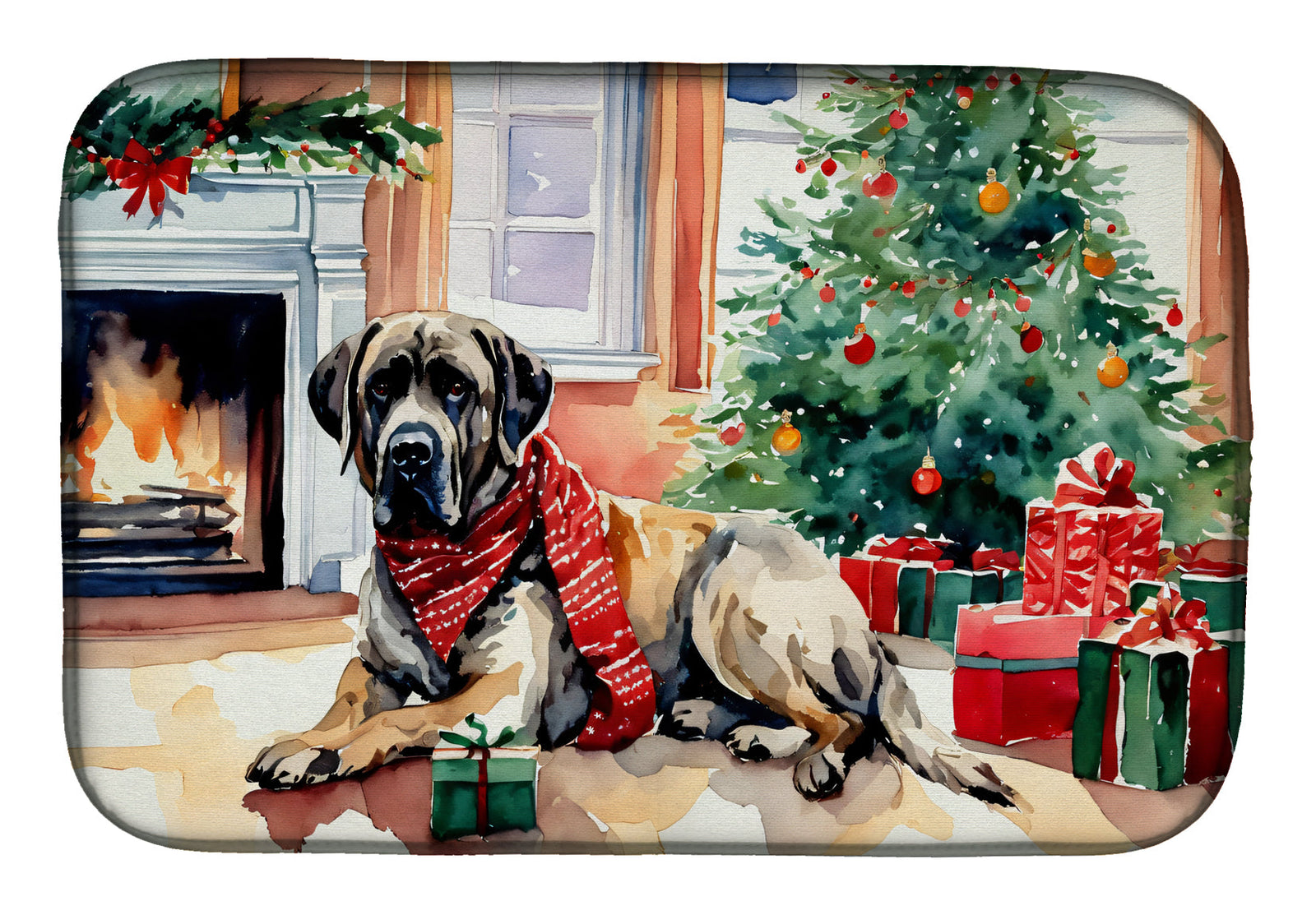 Caroline's Treasures Mastiff Cozy Christmas Dish Drying Mat