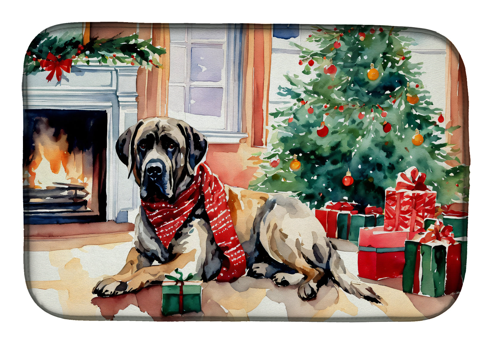 Caroline's Treasures Mastiff Cozy Christmas Dish Drying Mat