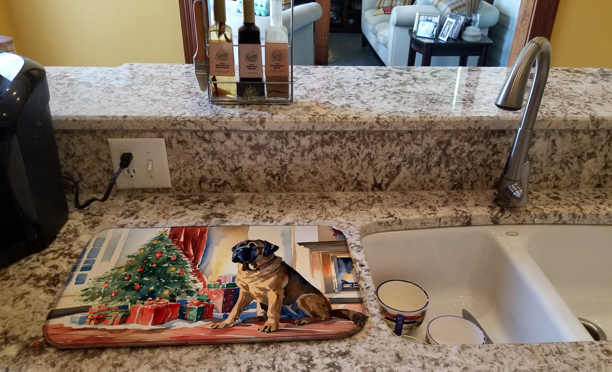 Caroline's Treasures Mastiff Cozy Christmas Dish Drying Mat