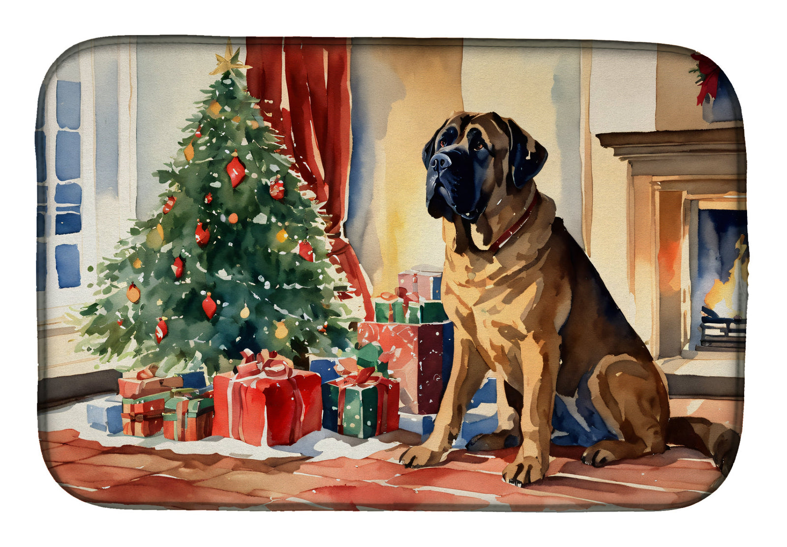 Caroline's Treasures Mastiff Cozy Christmas Dish Drying Mat