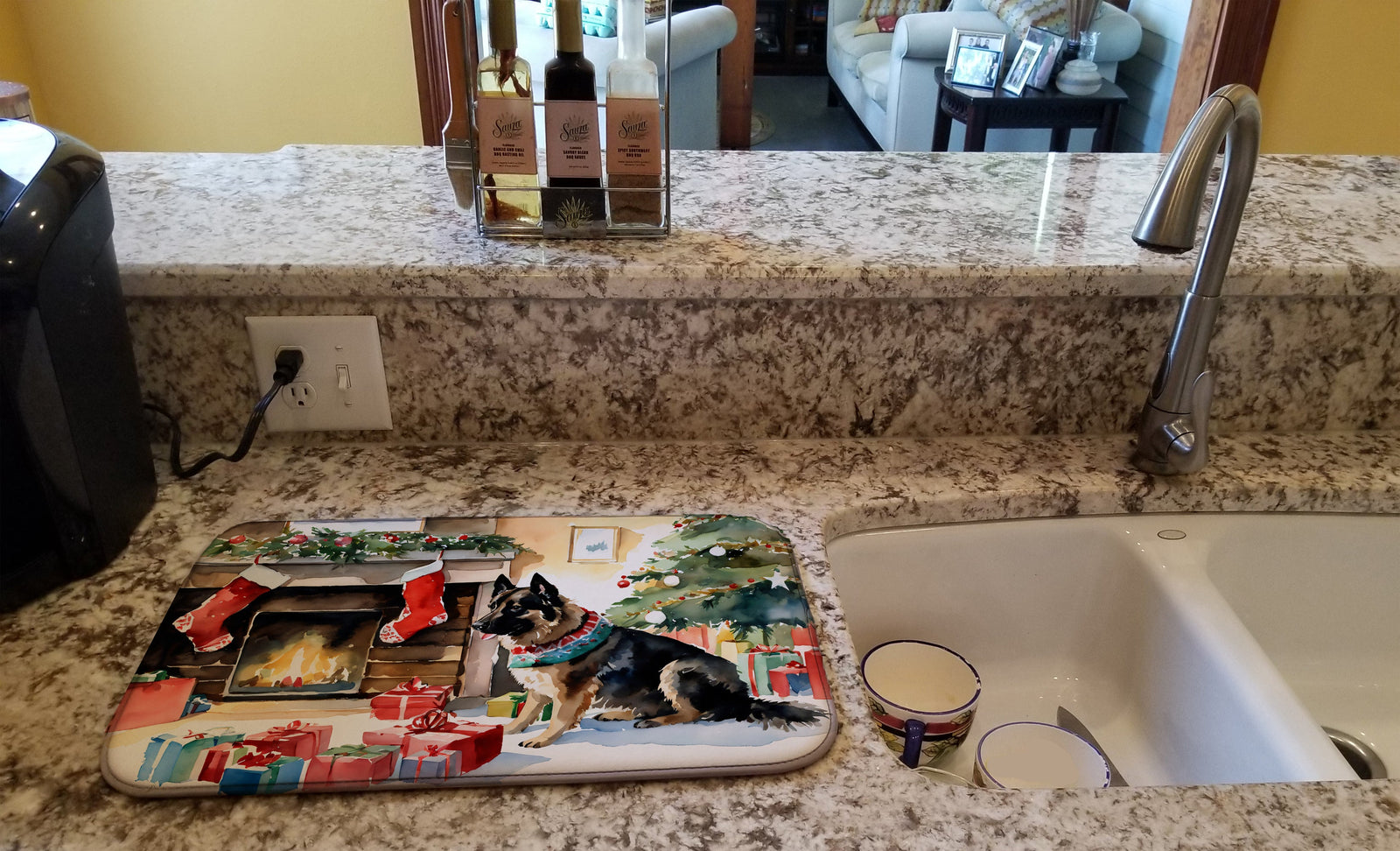 Caroline's Treasures Norwegian Buhund Cozy Christmas Dish Drying Mat