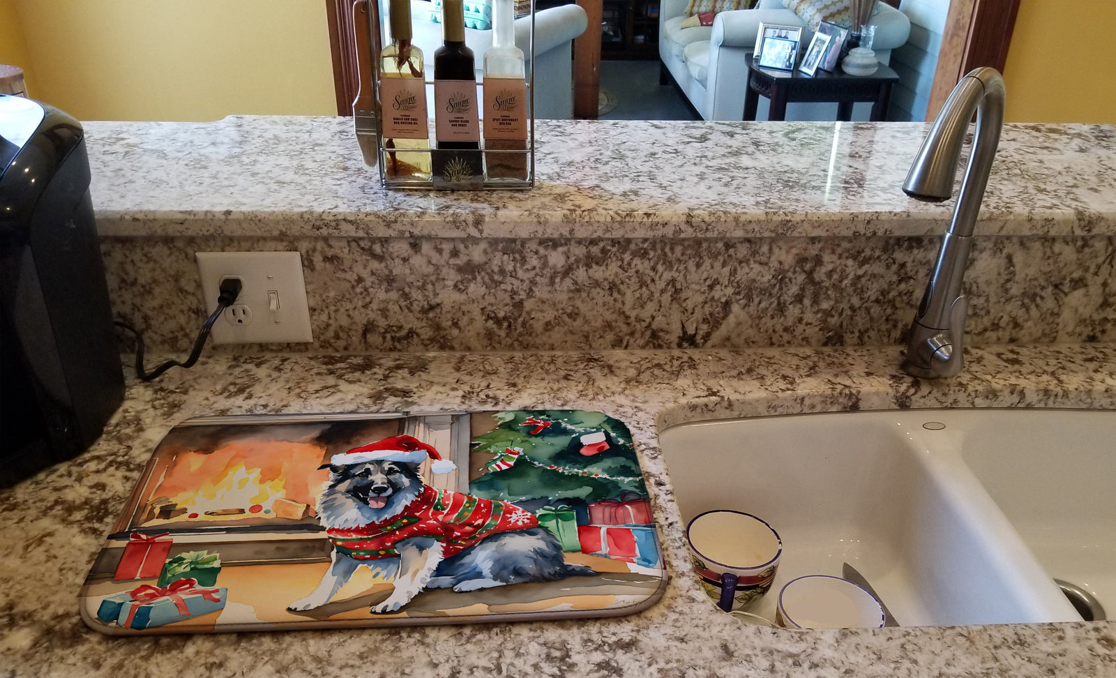 Caroline's Treasures Norwegian Elkhound Cozy Christmas Dish Drying Mat