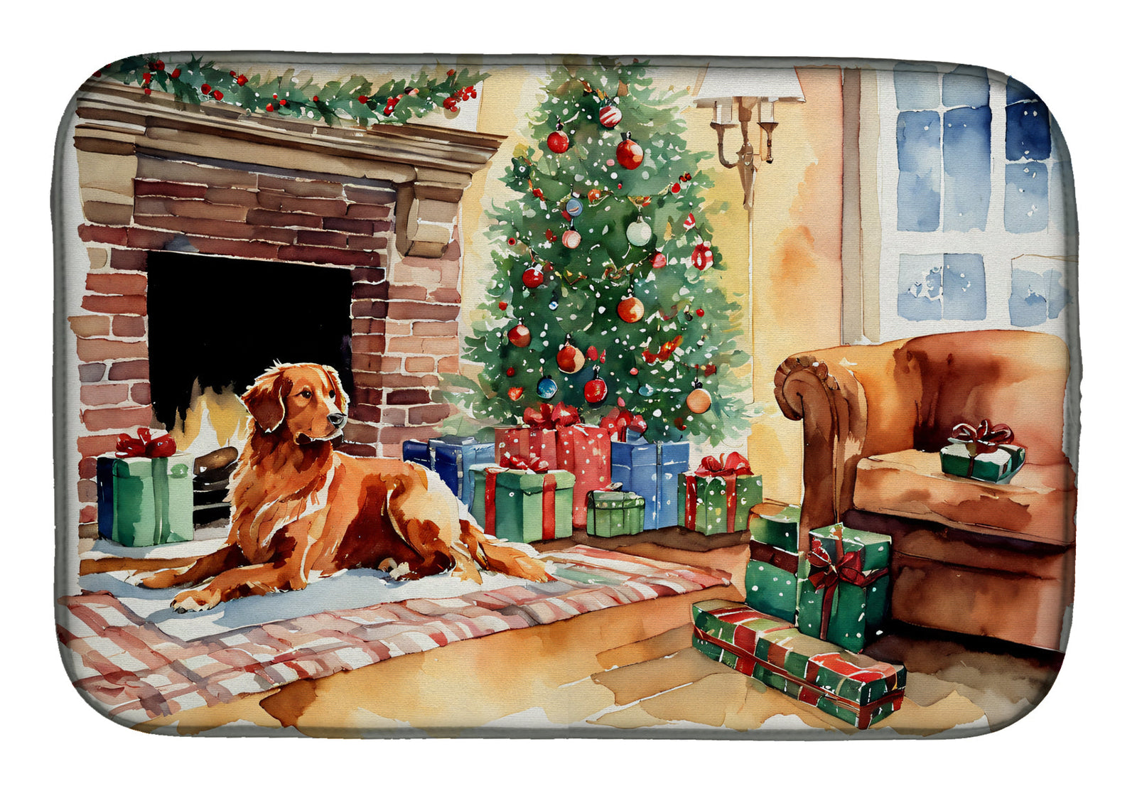 Caroline's Treasures Nova Scotia Duck Tolling Retriever Cozy Christmas Dish Drying Mat