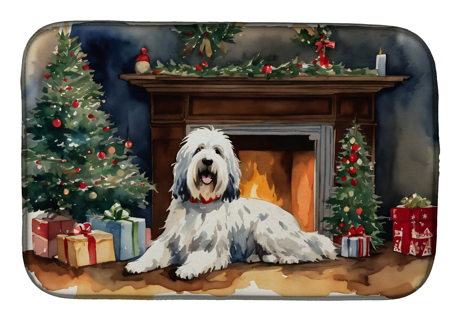 Caroline's Treasures Old English Sheepdog Cozy Christmas Dish Drying Mat
