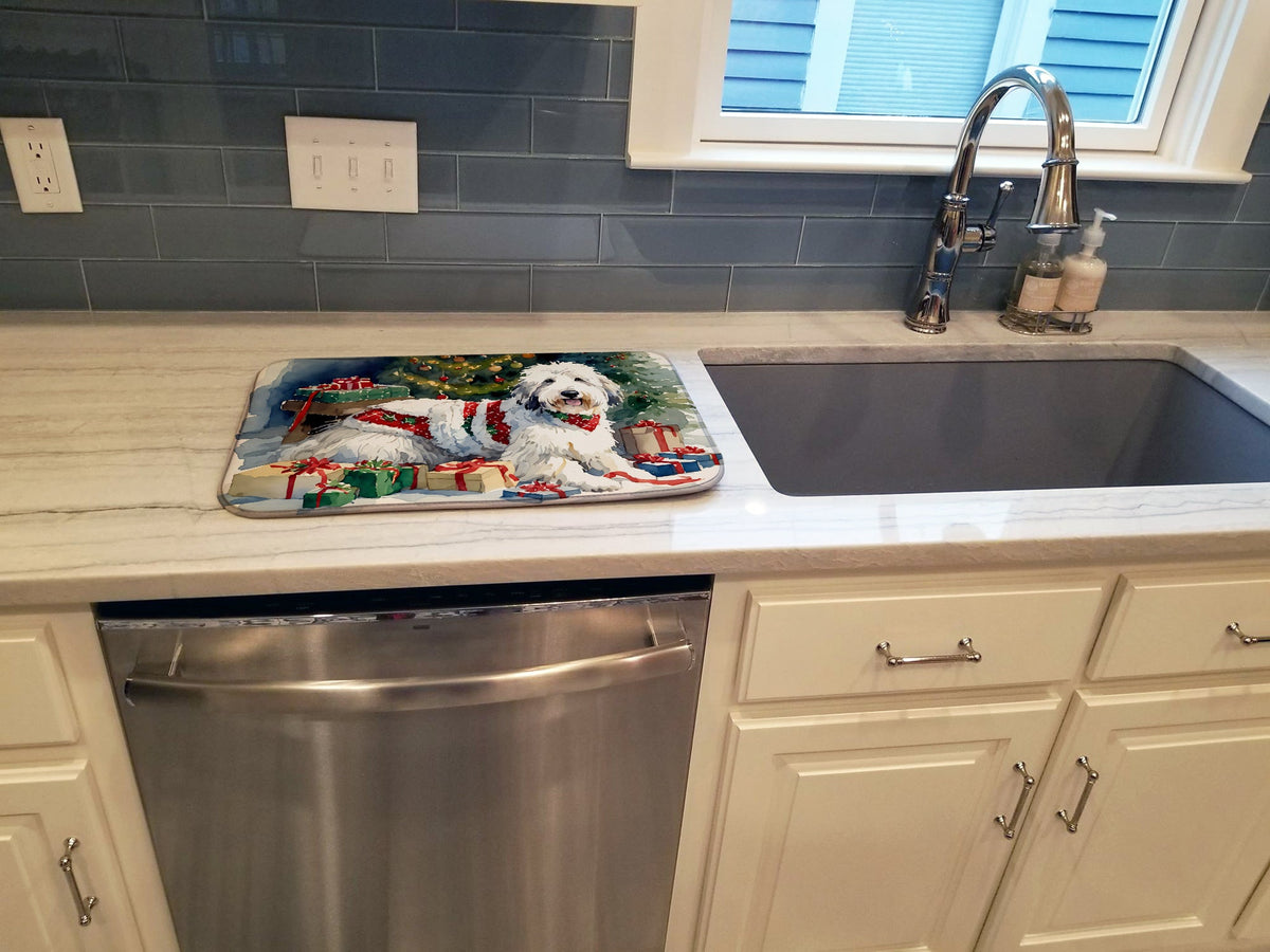 Caroline's Treasures Old English Sheepdog Cozy Christmas Dish Drying Mat