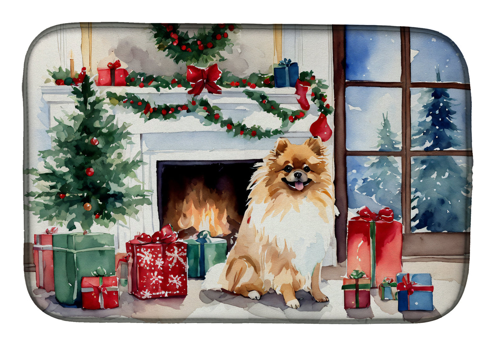 Caroline's Treasures Pomeranian Cozy Christmas Dish Drying Mat