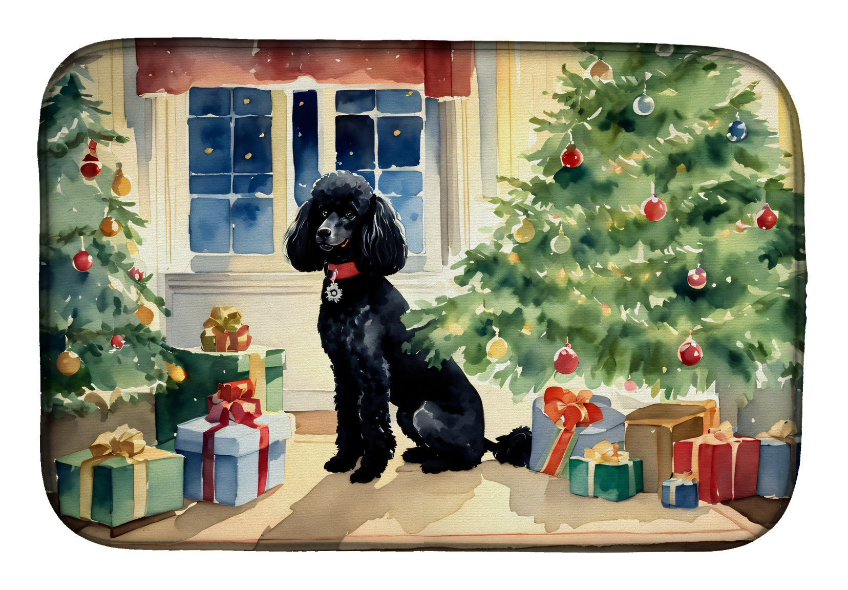 Caroline's Treasures Poodle Cozy Christmas Dish Drying Mat