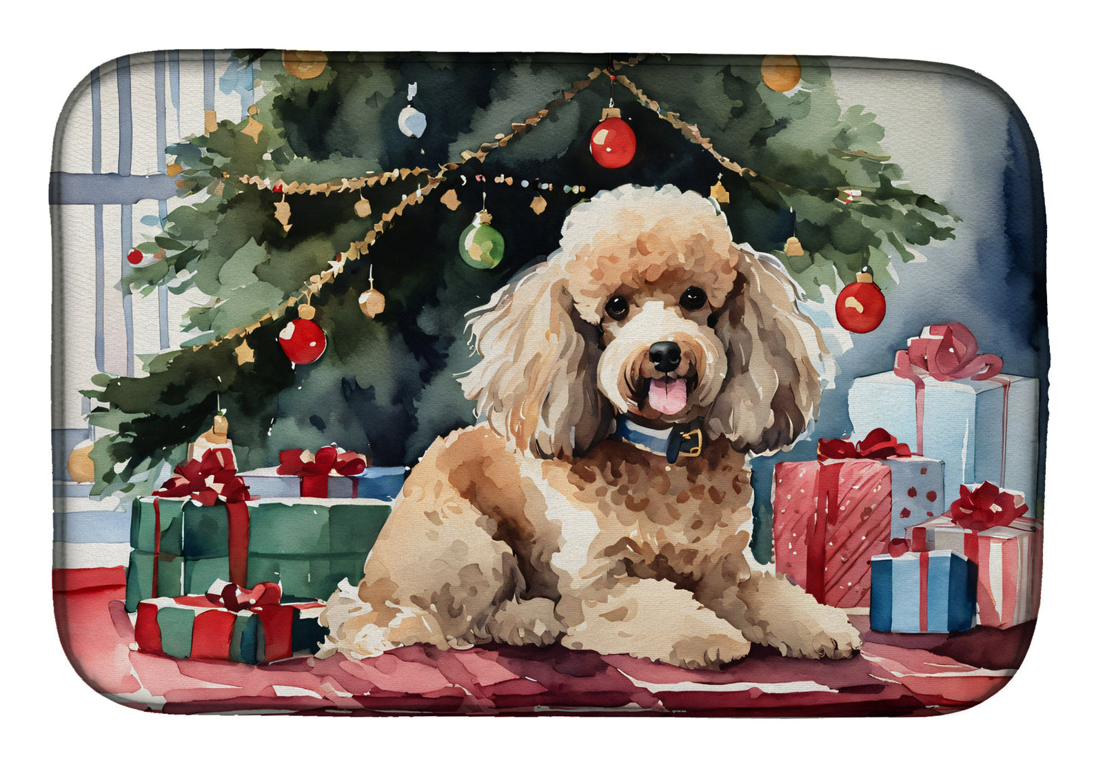 Caroline's Treasures Poodle Cozy Christmas Dish Drying Mat