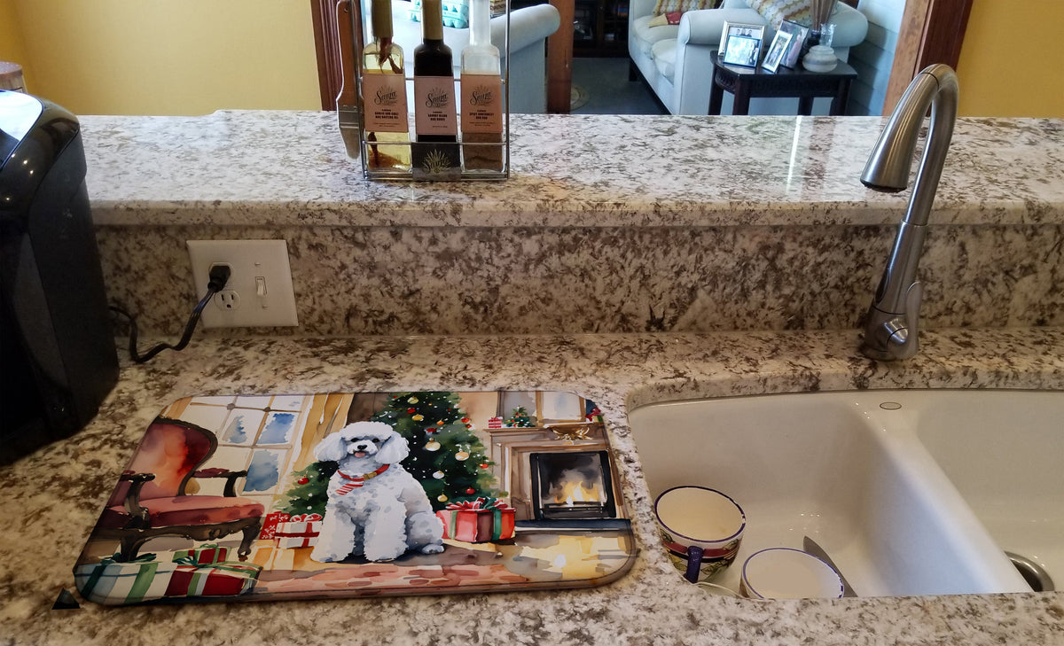 Caroline's Treasures Poodle Cozy Christmas Dish Drying Mat