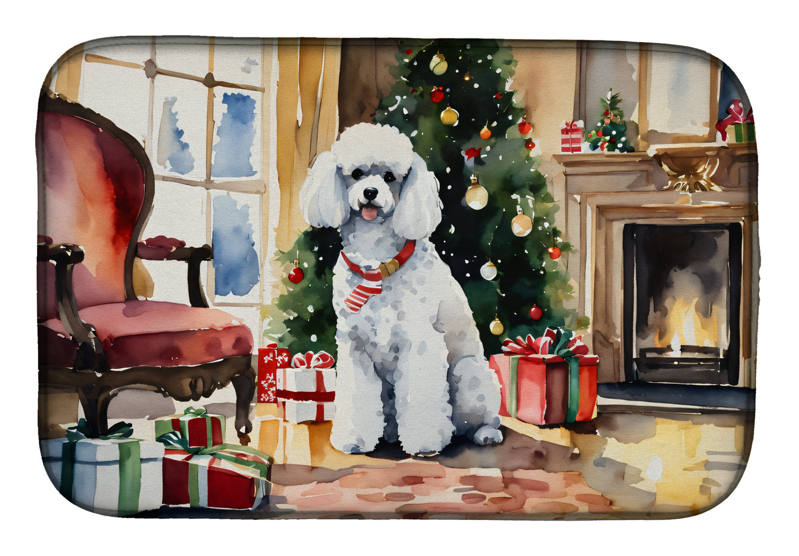 Caroline's Treasures Poodle Cozy Christmas Dish Drying Mat