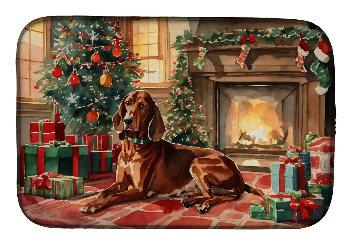Caroline's Treasures Redbone Coonhound Cozy Christmas Dish Drying Mat