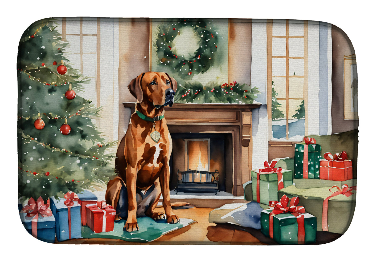 Caroline's Treasures Rhodesian Ridgeback Cozy Christmas Dish Drying Mat