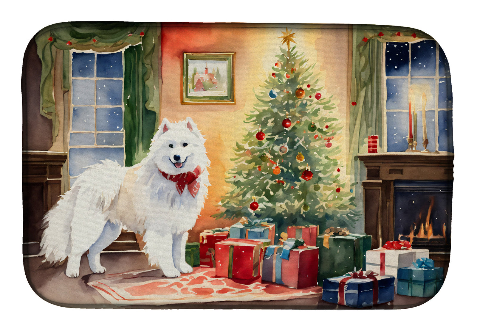 Caroline's Treasures Samoyed Cozy Christmas Dish Drying Mat