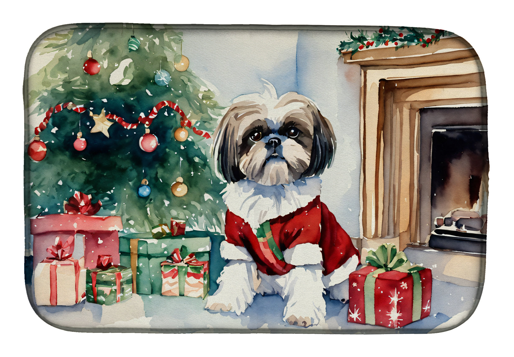 Caroline's Treasures Shih Tzu Cozy Christmas Dish Drying Mat