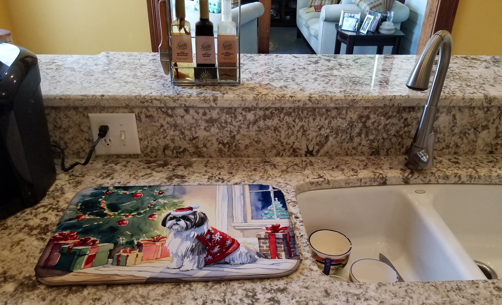 Caroline's Treasures Shih Tzu Cozy Christmas Dish Drying Mat