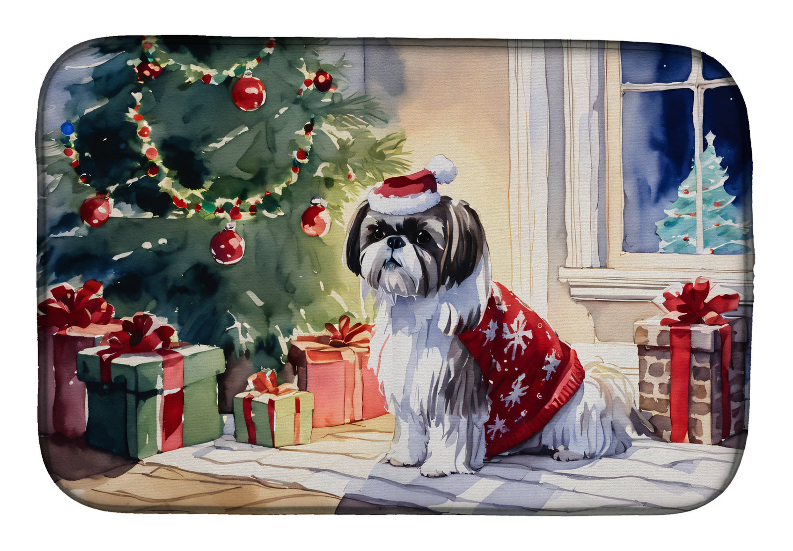 Caroline's Treasures Shih Tzu Cozy Christmas Dish Drying Mat