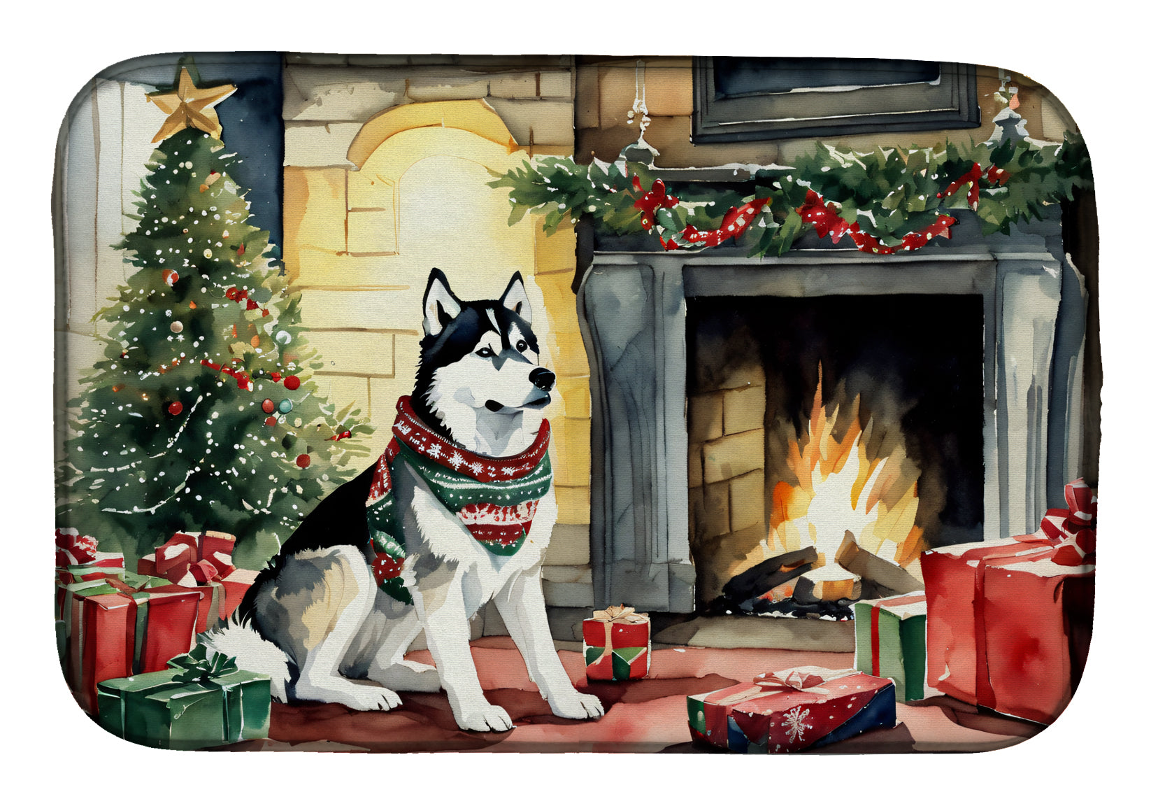Caroline's Treasures Siberian Husky Cozy Christmas Dish Drying Mat