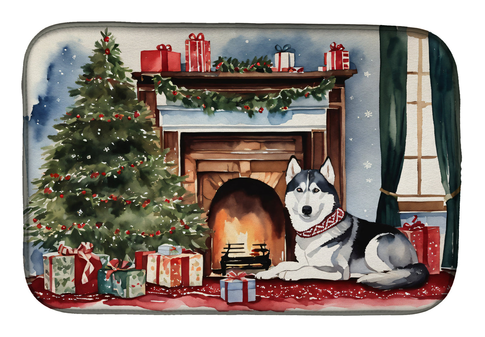 Caroline's Treasures Siberian Husky Cozy Christmas Dish Drying Mat