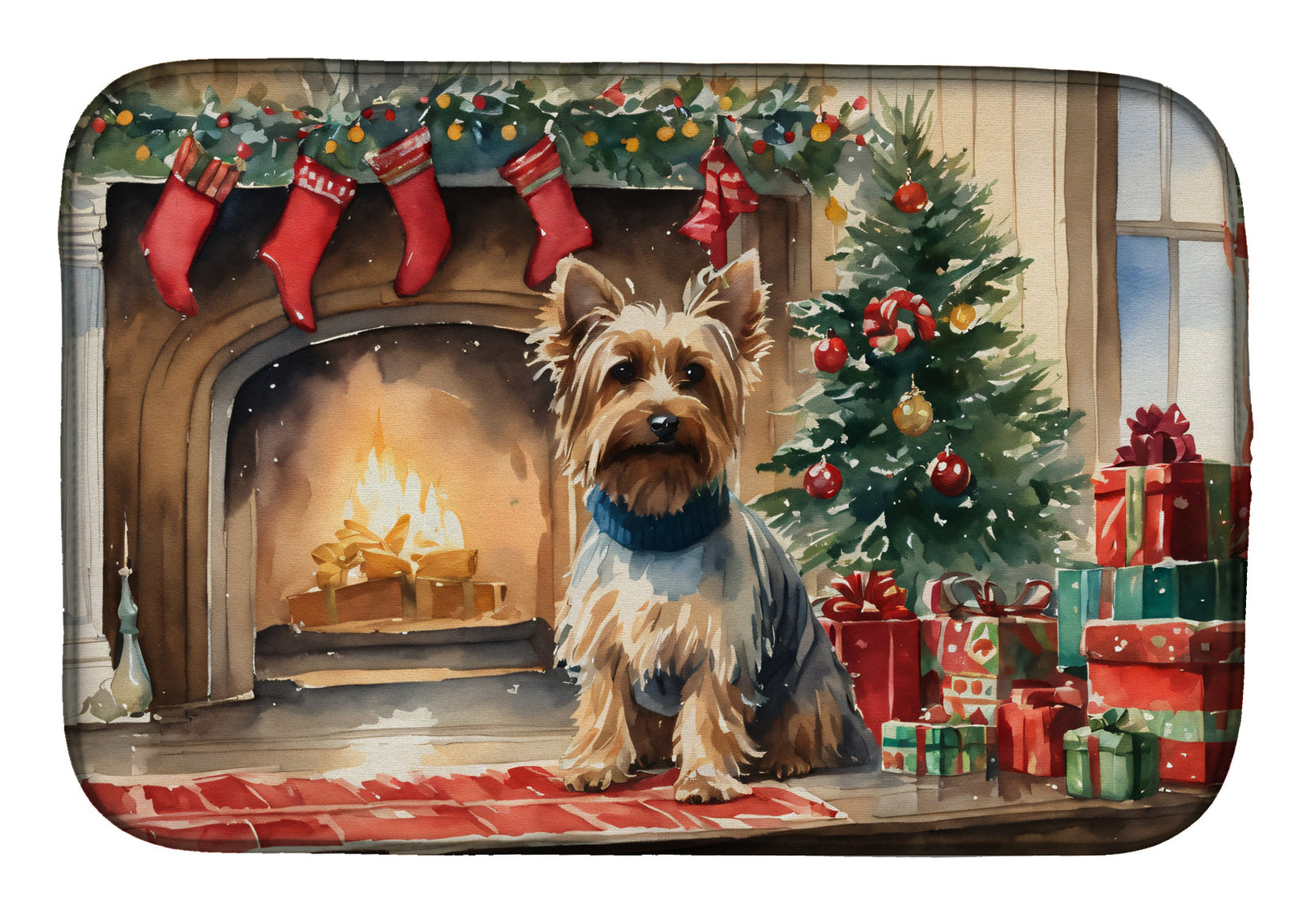 Caroline's Treasures Silky Terrier Cozy Christmas Dish Drying Mat