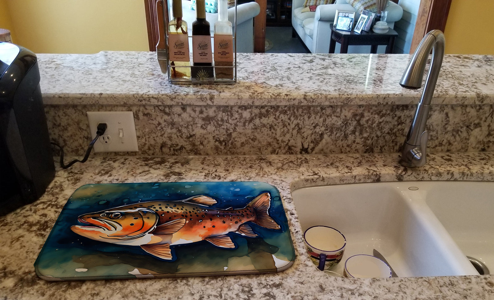 Caroline's Treasures Brown Trout Dish Drying Mat