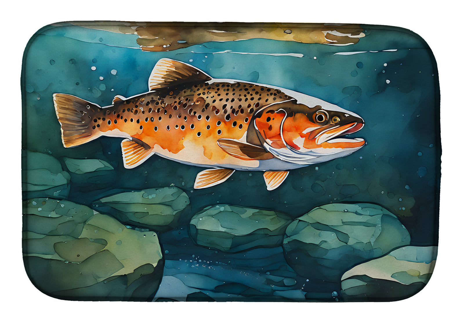 Caroline's Treasures Brown Trout Dish Drying Mat