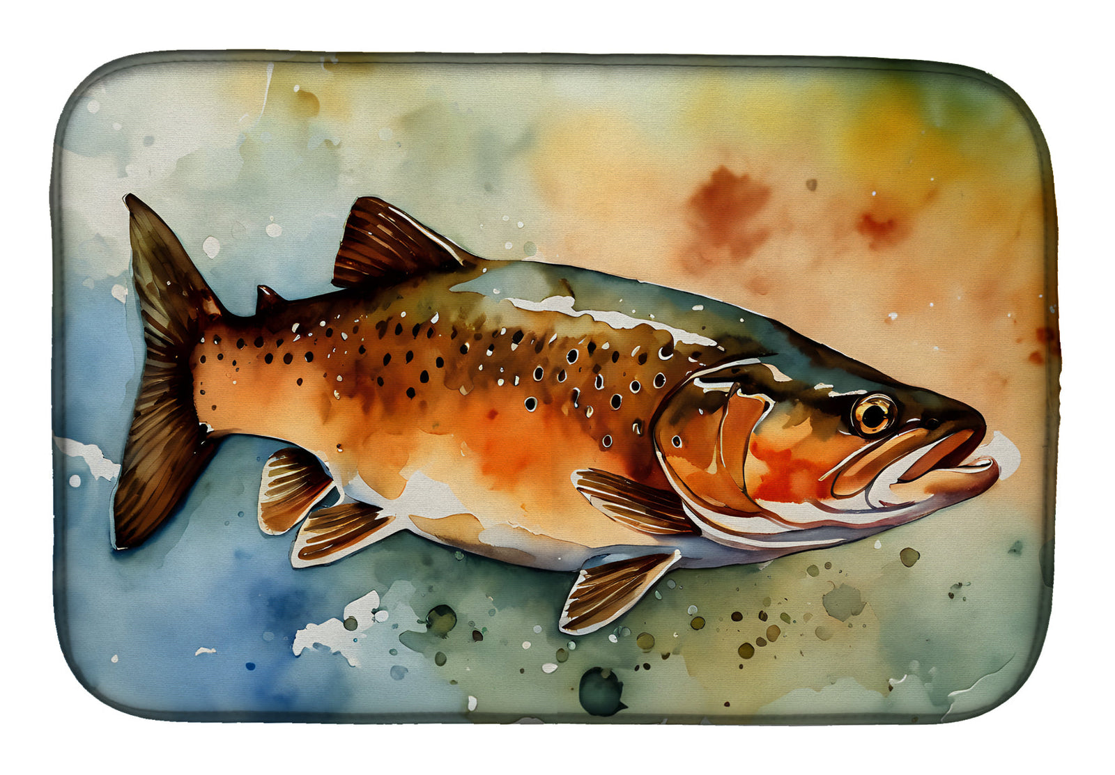 Caroline's Treasures Brown Trout Dish Drying Mat