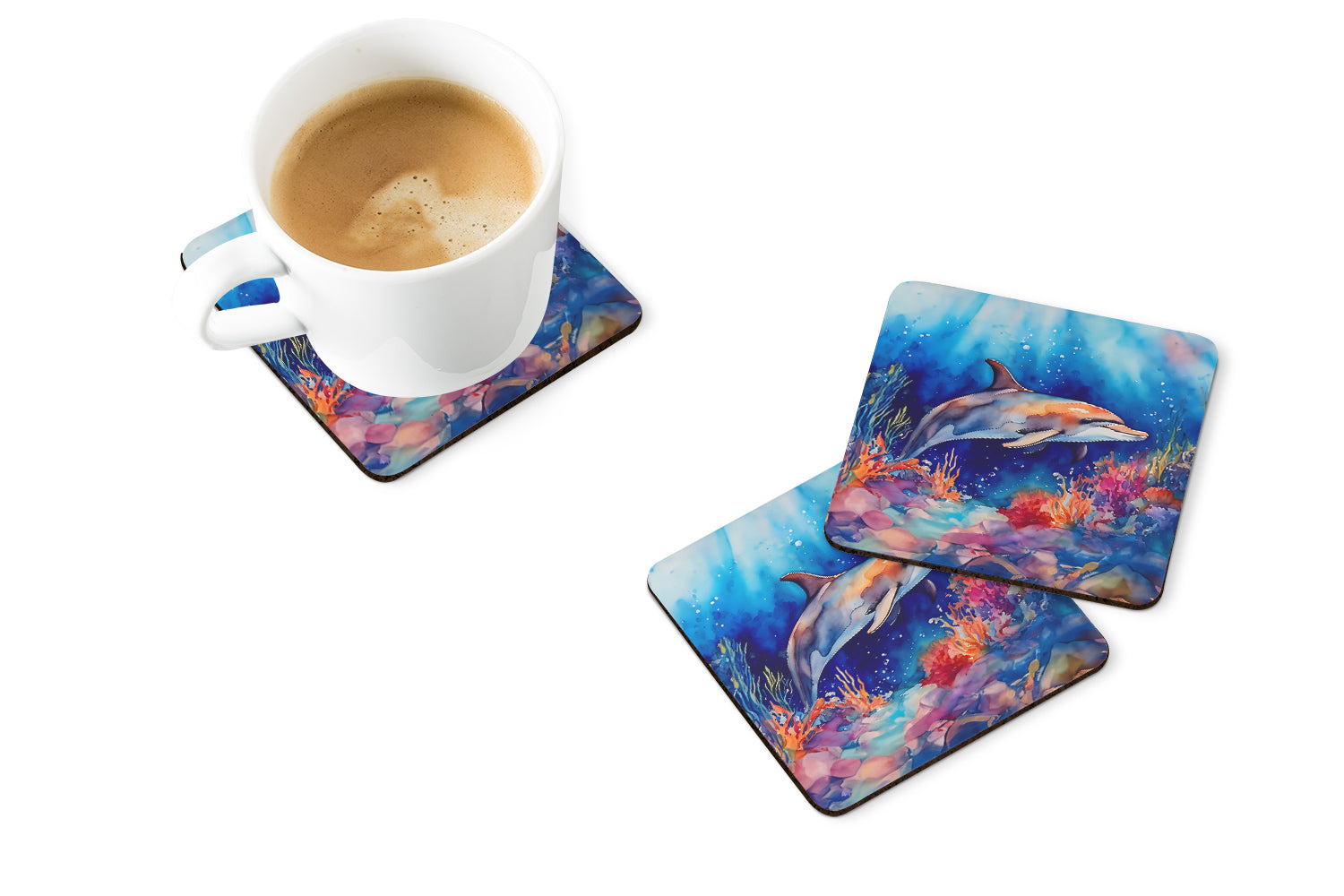 Caroline's Treasures Dolphin Coasters - Set of 4 Lightweight Foam, Absorbent Drink Coasters