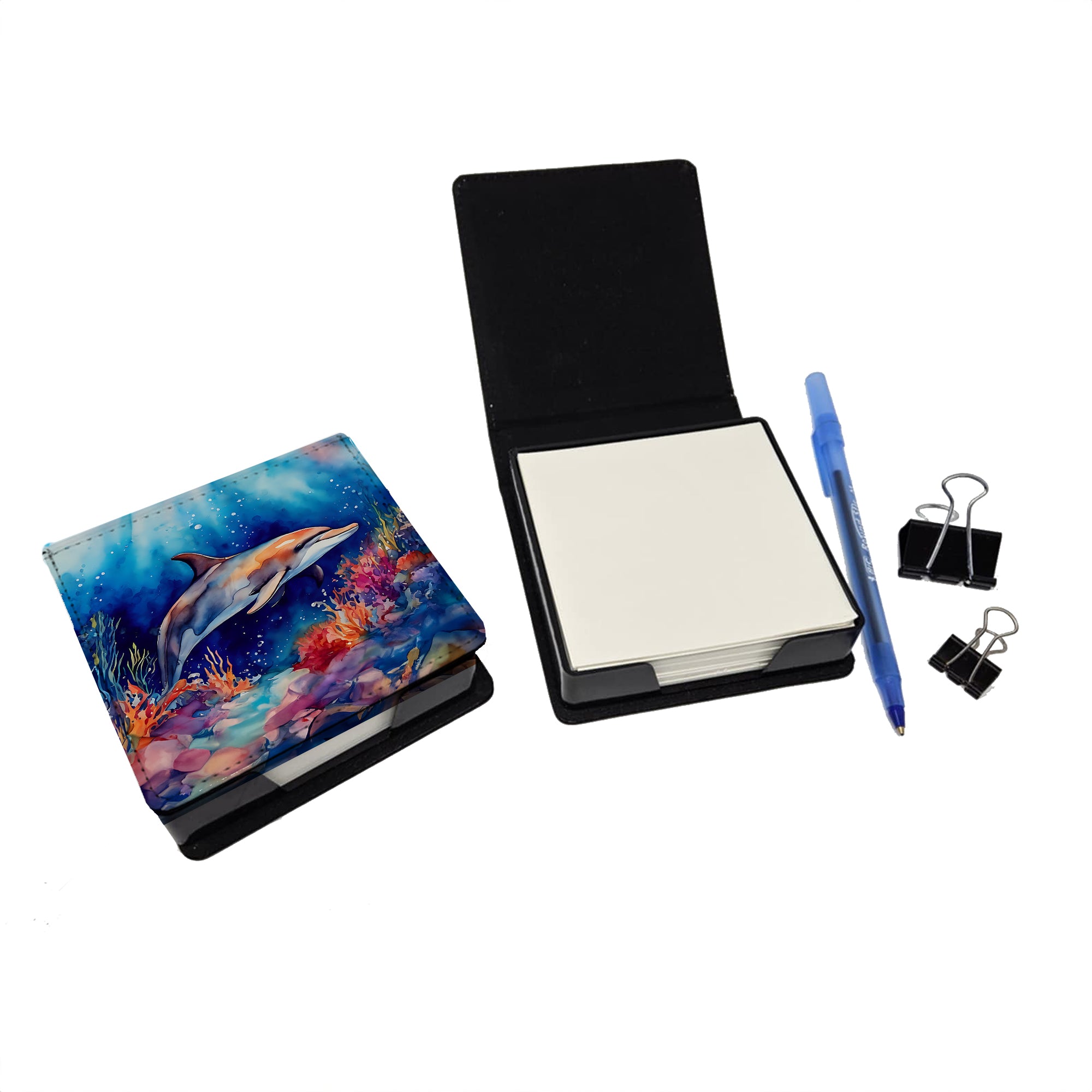 Caroline's Treasures Dolphin PU Leather Note Paper Holder