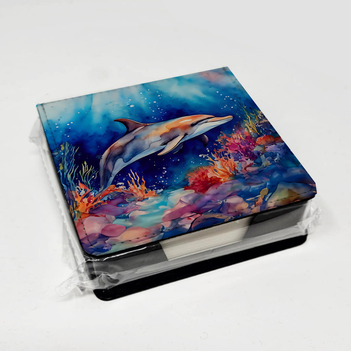 Caroline's Treasures Dolphin PU Leather Note Paper Holder