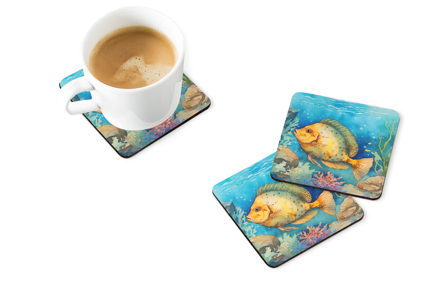 Caroline's Treasures Flounder Coasters - Set of 4 Lightweight Foam, Absorbent Drink Coasters