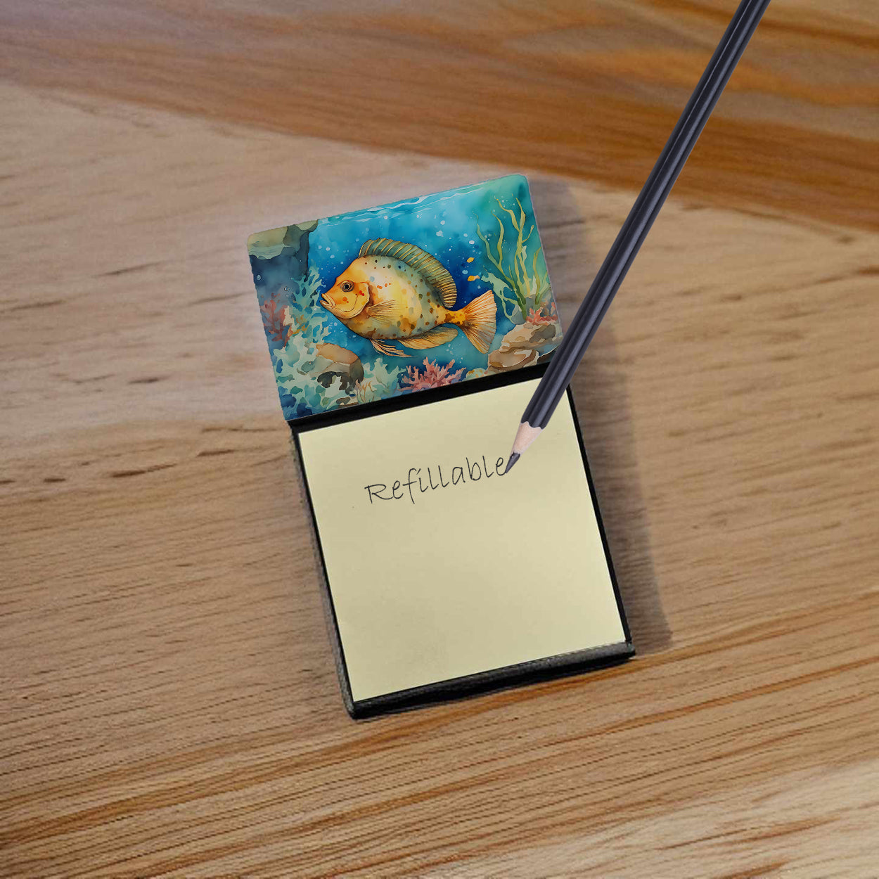 Caroline's Treasures Flounder Sticky Note Holder- Refiilable Desk Accessory Note Pad
